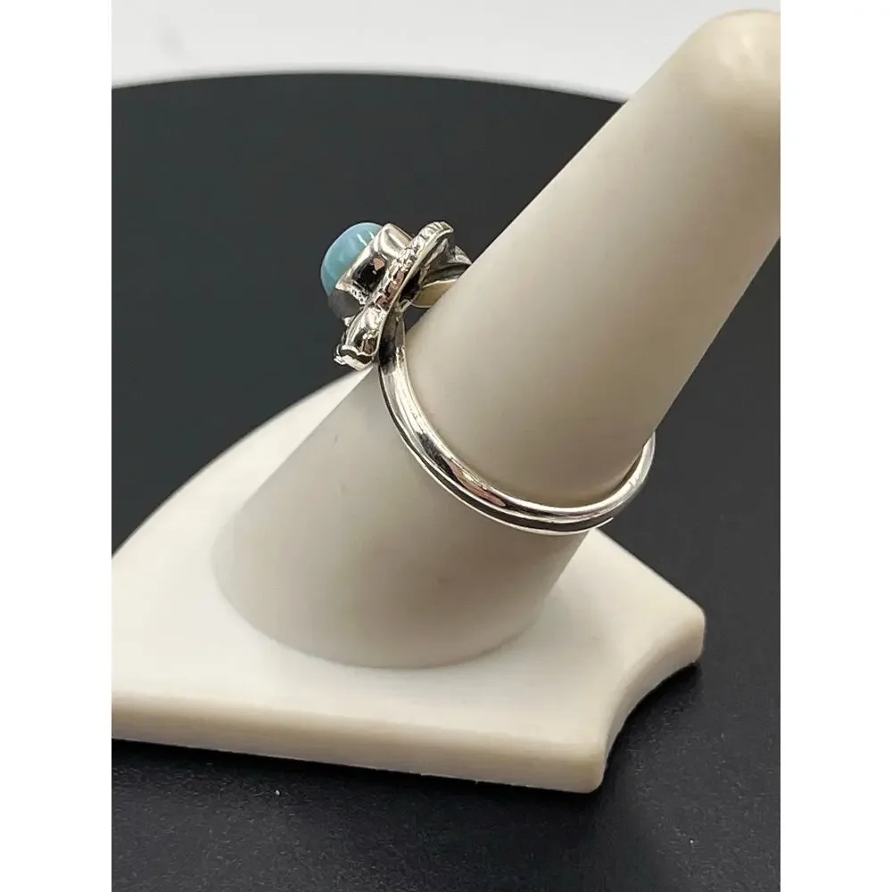 Natural Larimar Ring 925 Sterling Silver Handmade Oval Cabochon Gemstone‎ Sz 8